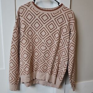 Tea n Rose Diamond Pattern Sweater - Camel and Cream